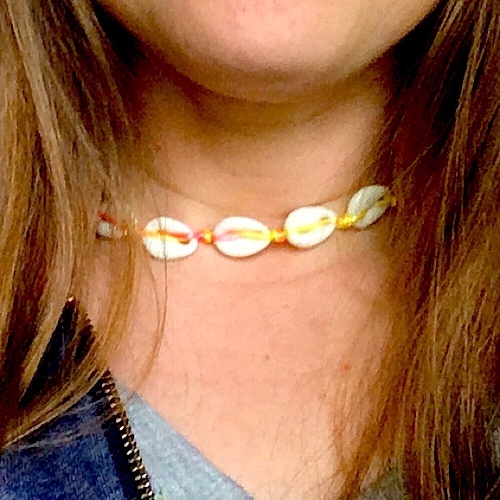 Neon Rainbow Cowrie Shell Surfer Choker Necklace